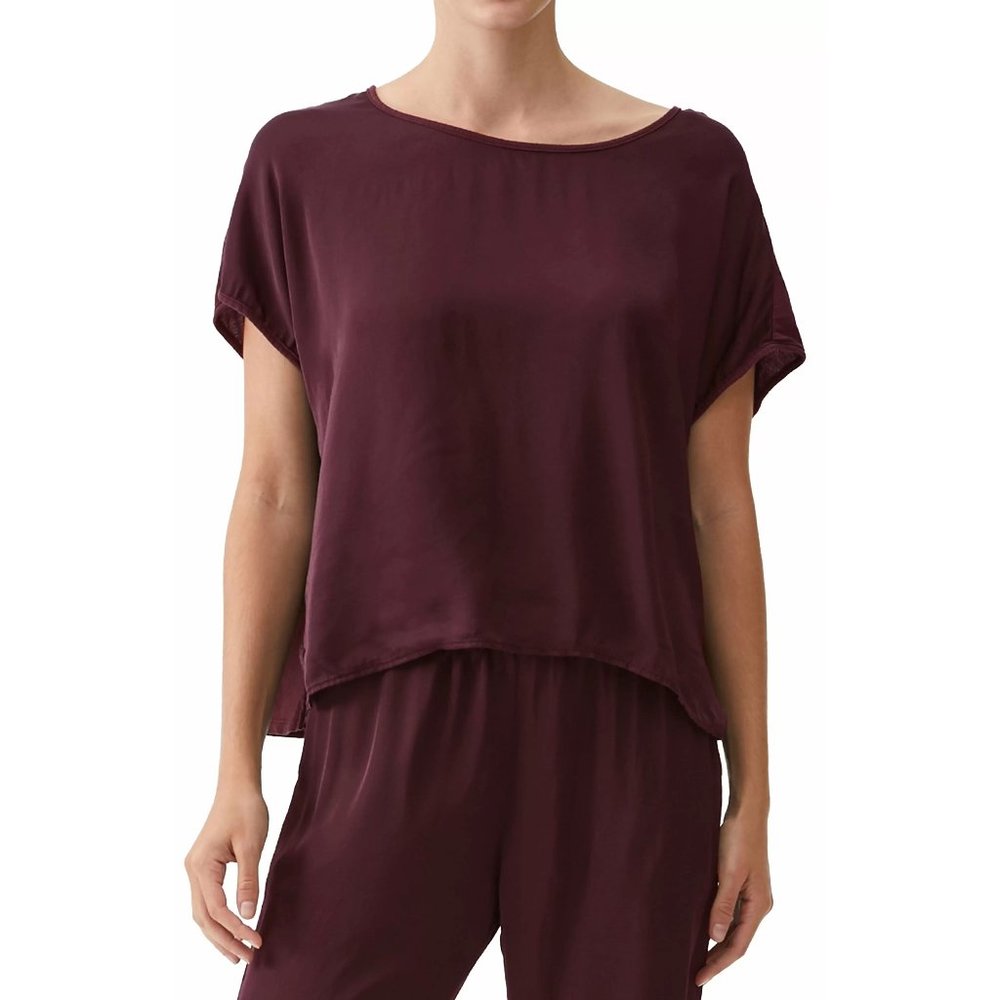 NWT Womens Size Large Michael Stars Eggplant Purple Elena Boxy Mixed Media Top.